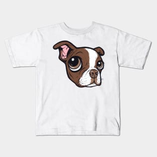 Brown Boston Terrier Face Kids T-Shirt